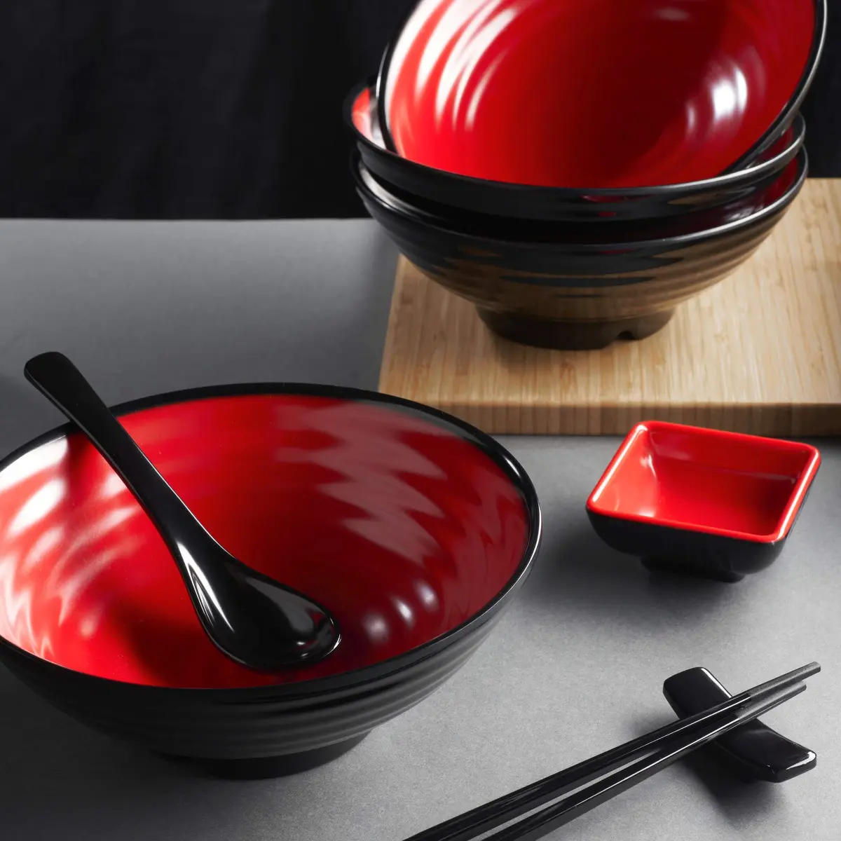 Practimondo 4 Noodle Bowls Set - large 32oz ramen bowl for authentic Asian cuisine with dipping bowls, spoons, chopsticks & stands - view 6