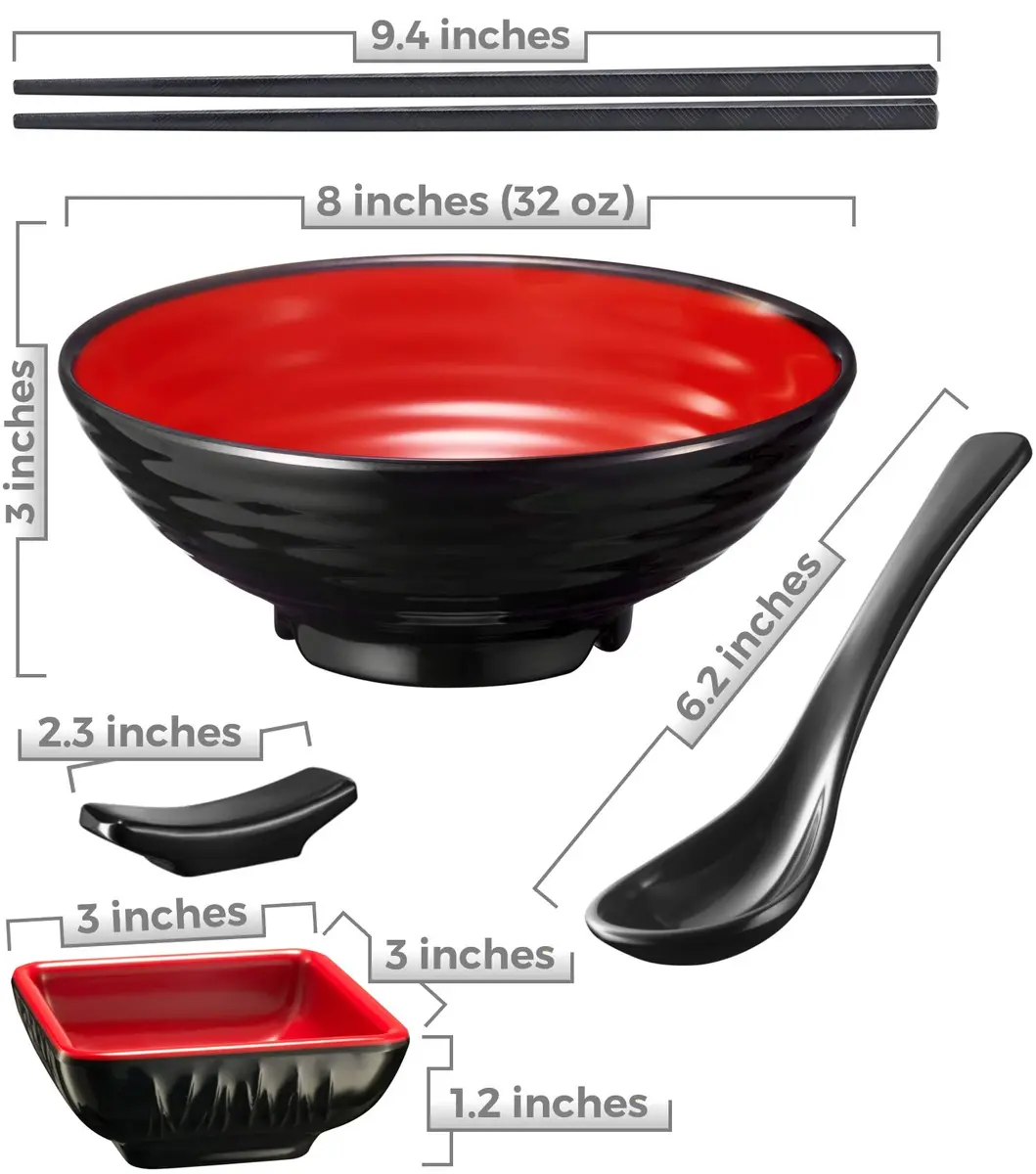 Practimondo 4 Noodle Bowls Set - large 32oz ramen bowl for authentic Asian cuisine with dipping bowls, spoons, chopsticks & stands - view 2