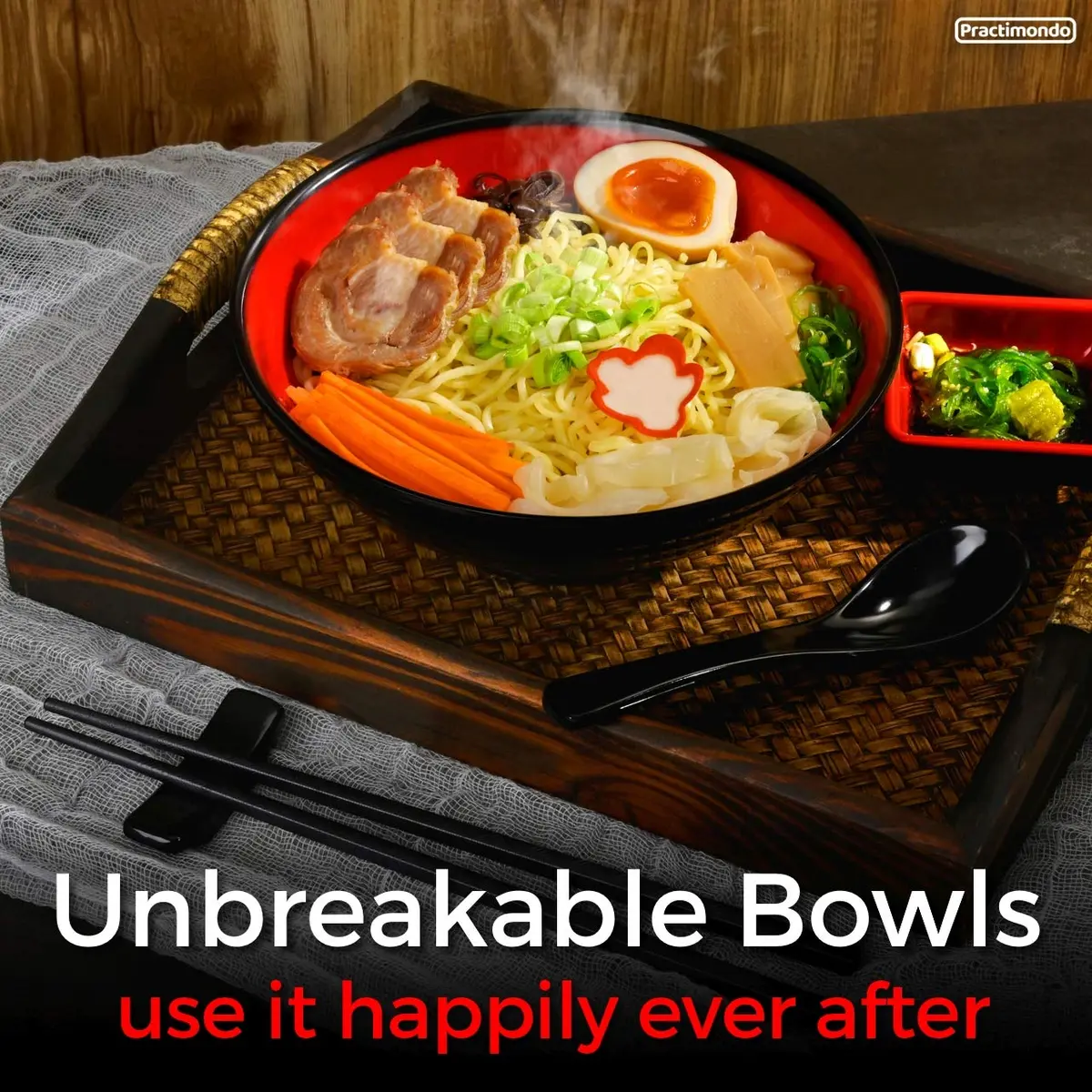Practimondo 4 Noodle Bowls Set - large 32oz ramen bowl for authentic Asian cuisine with dipping bowls, spoons, chopsticks & stands - view 4