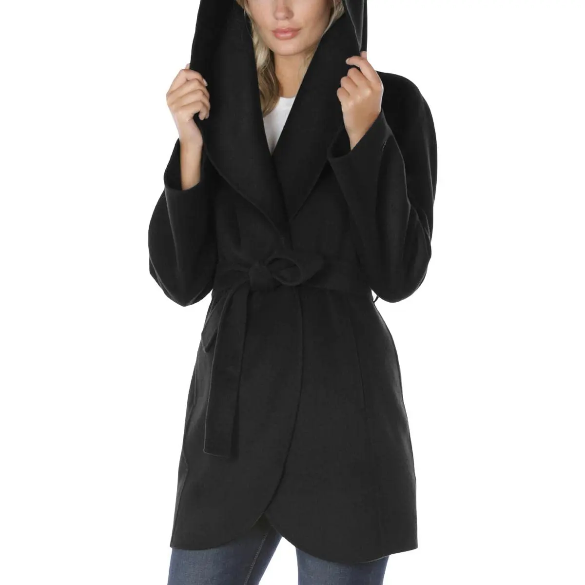 TAHARI Women's Double Face Wool Blend Wrap Coat with Oversized Collar, Small US | Lightweight Warmth & Feminine Style - view 5