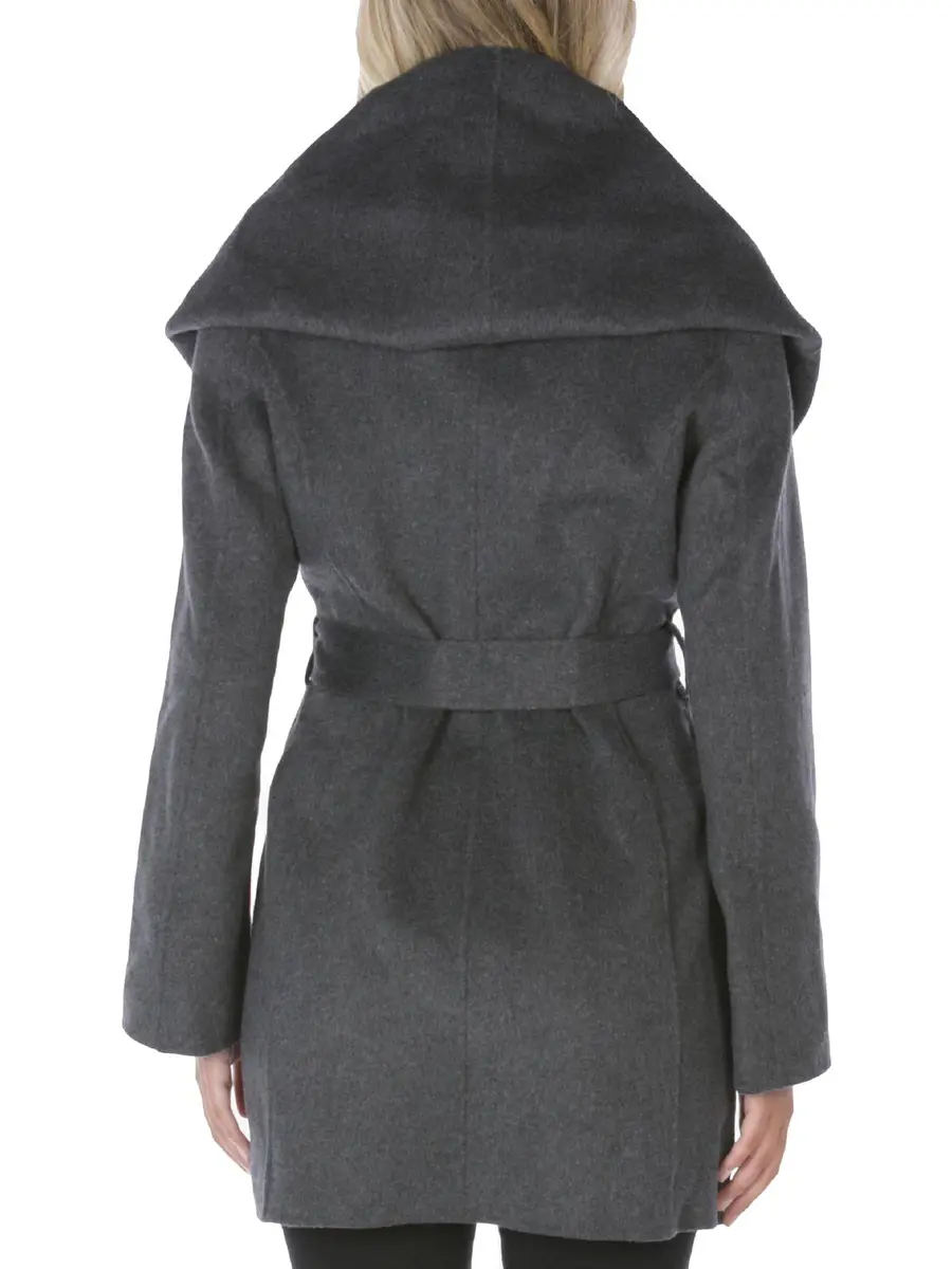 TAHARI Women's Double Face Wool Blend Wrap Coat with Oversized Collar, Small US | Lightweight Warmth & Feminine Style - view 6