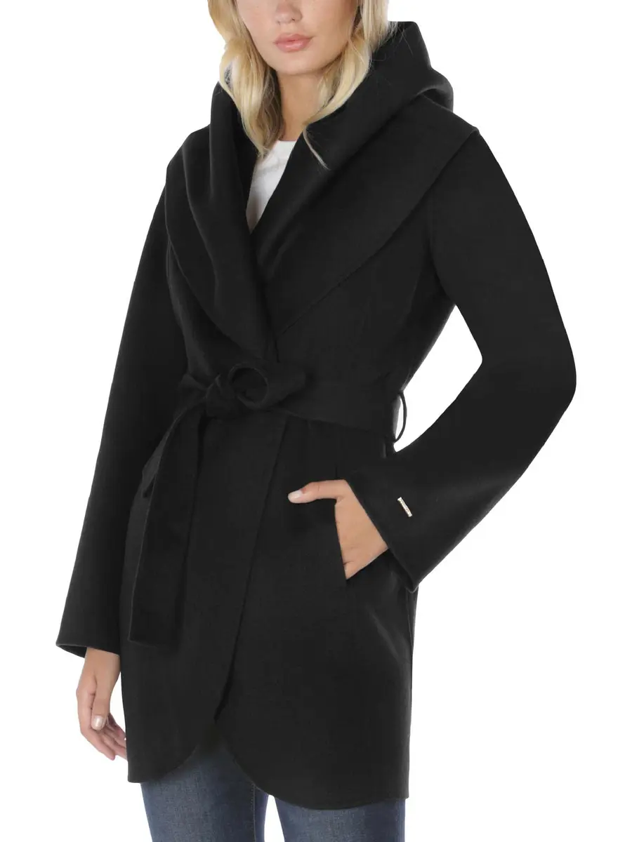 TAHARI Women's Double Face Wool Blend Wrap Coat with Oversized Collar, Small US | Lightweight Warmth & Feminine Style - view 7