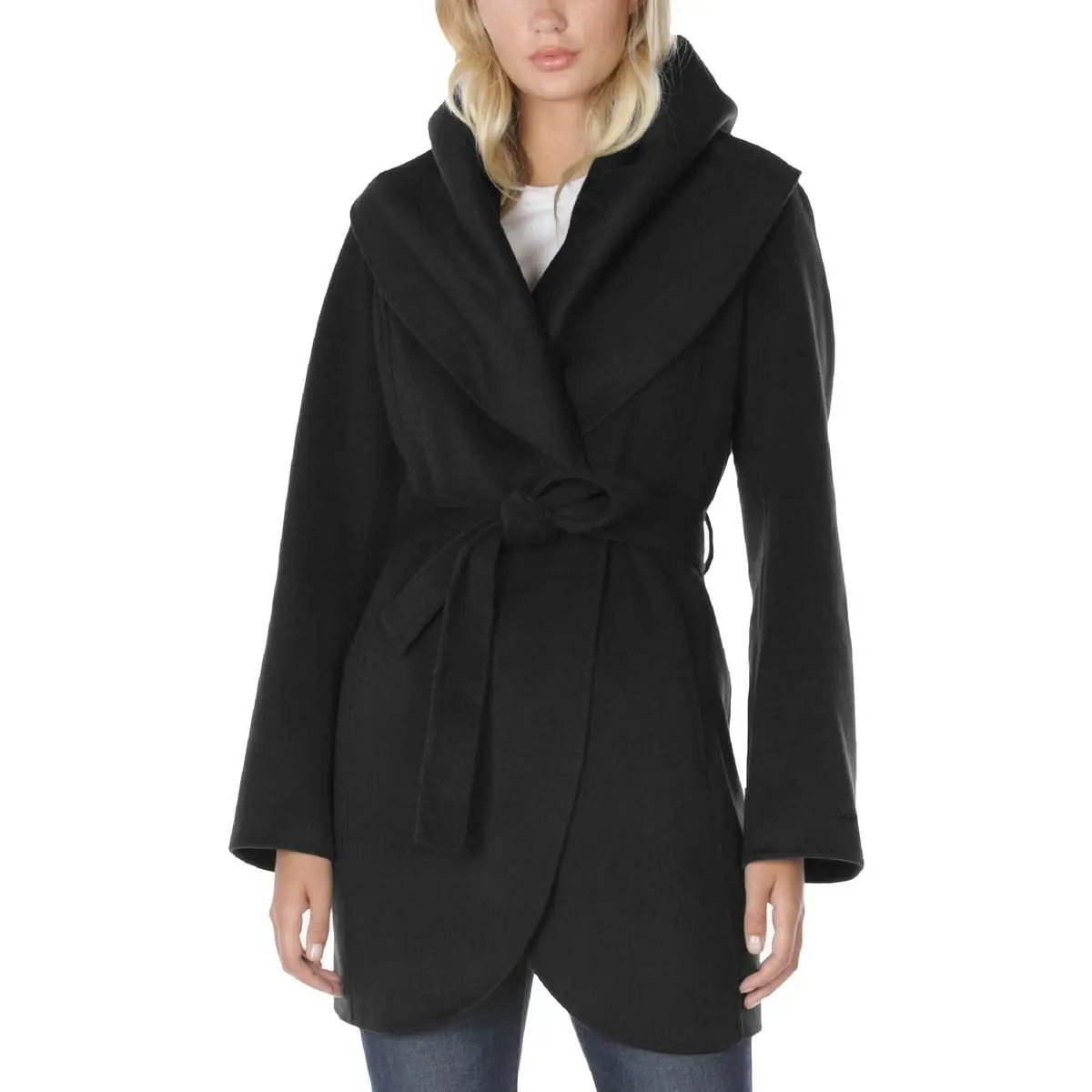 TAHARI Women's Double Face Wool Blend Wrap Coat with Oversized Collar, Small US | Lightweight Warmth & Feminine Style - view 2