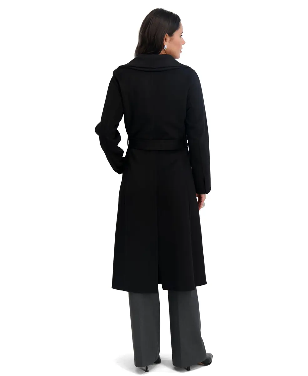 Tahari Women's Slim Fit Double-Faced Wool Blend Wrap Coat with Tie Belt – Long Wool Coat, Ink, Small - view 5