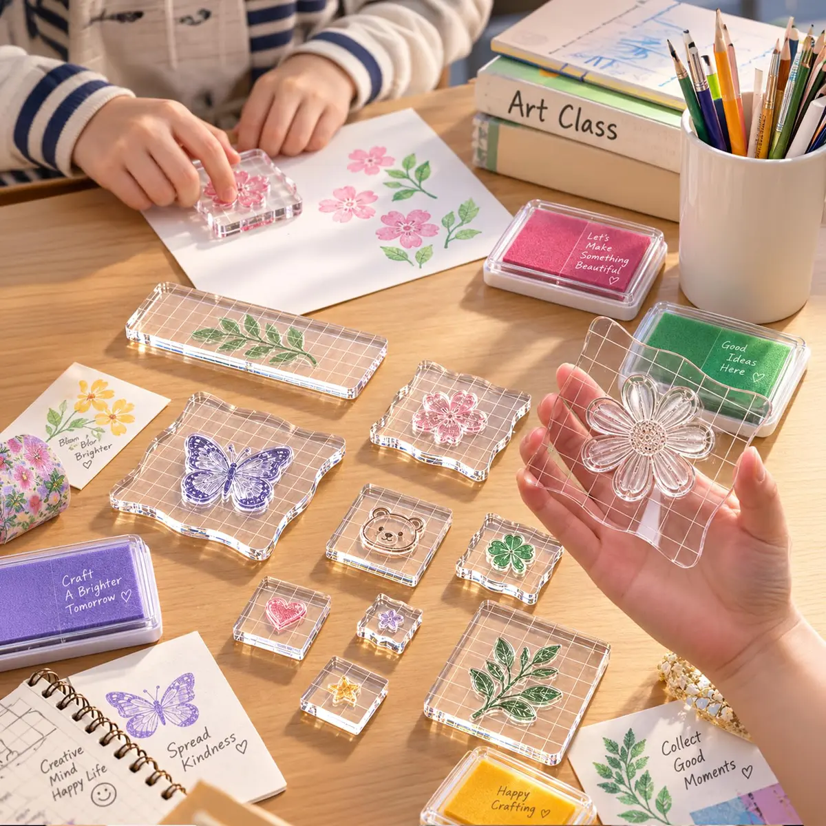 Suwimut 12 Pieces Acrylic Stamp Blocks with Grid Lines | Assorted Sizes for Crafting & Scrapbooking - view 8