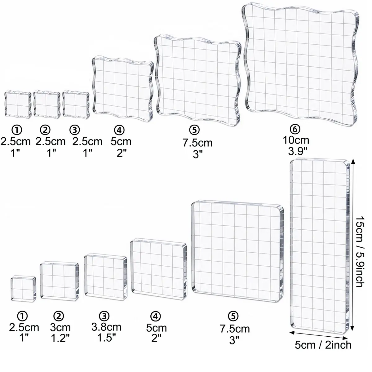 Suwimut 12 Pieces Acrylic Stamp Blocks with Grid Lines | Assorted Sizes for Crafting & Scrapbooking - view 2