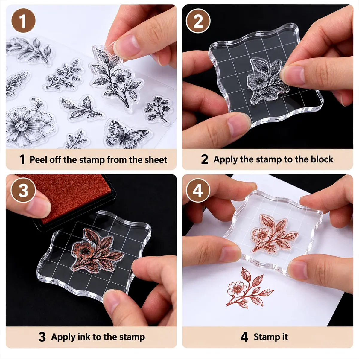 Suwimut 12 Pieces Acrylic Stamp Blocks with Grid Lines | Assorted Sizes for Crafting & Scrapbooking - view 3