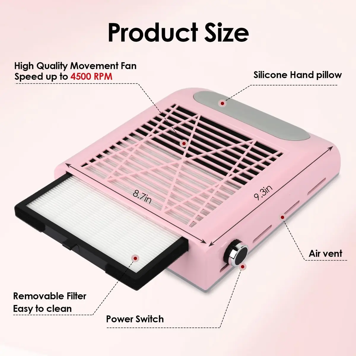 CoFashion Nail Dust Collector for Acrylic Nails 80W Adjustable Vacuum Machine | Powerful Dust Extraction for Manicure - view 9