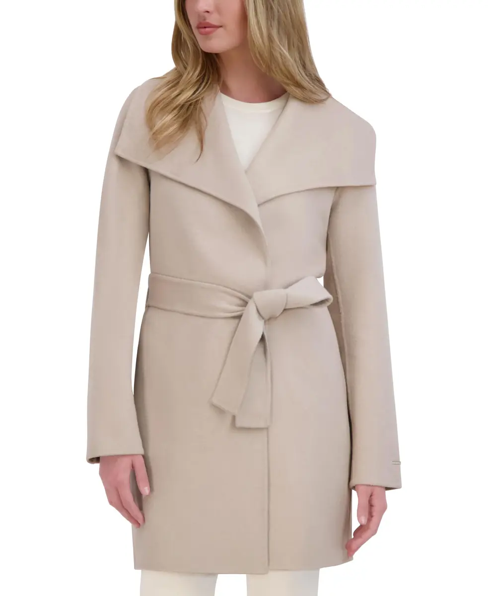 Tahari Women's Double-Faced Luxury Soft Wool Blend Peacoat with Removable Belt | Elegant Wrap Wool Coat for Women - main product image
