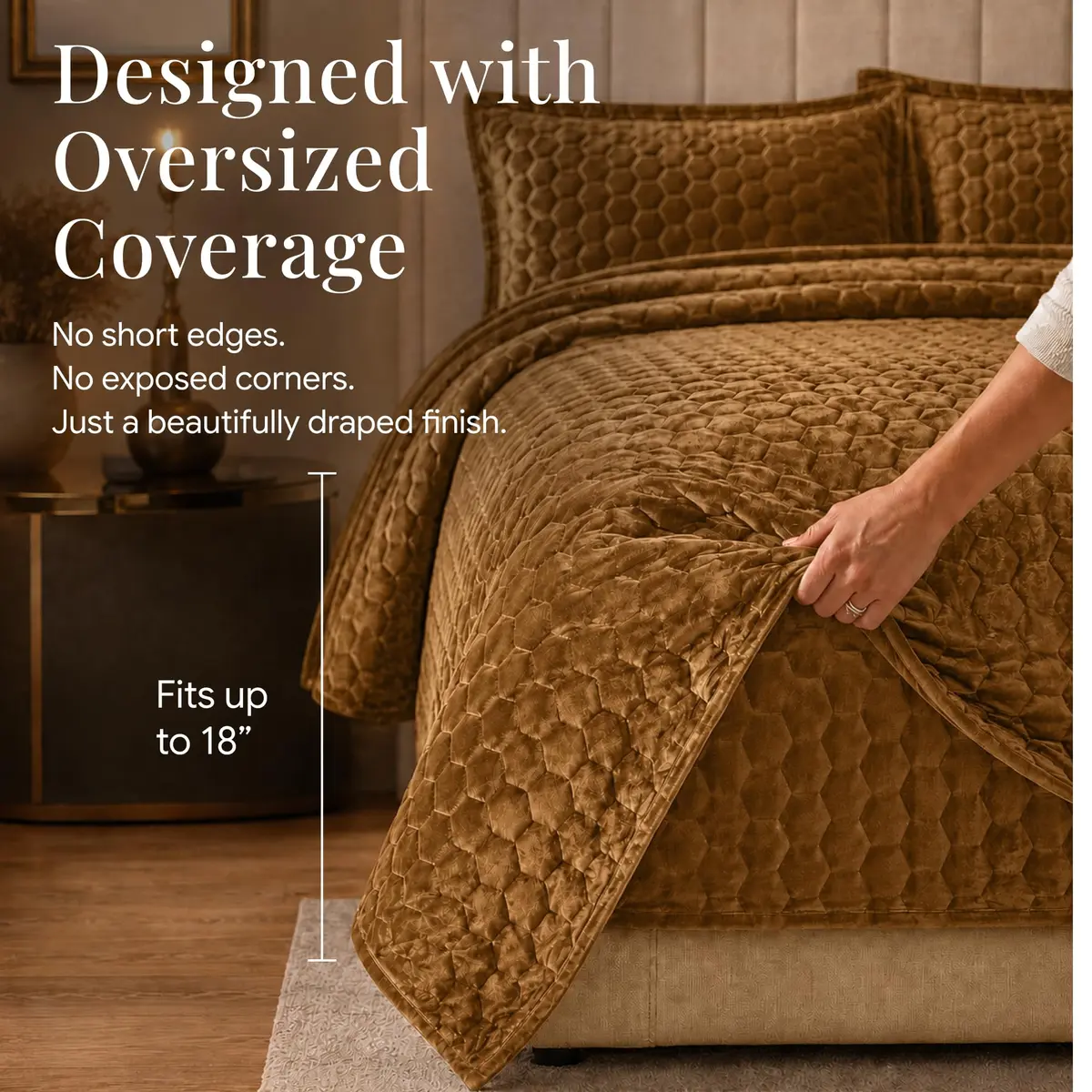 Tribeca Living Lugano Oversized Velvet Quilt Set - All Season, Queen, Honeycomb Pattern, 260GSM - view 3