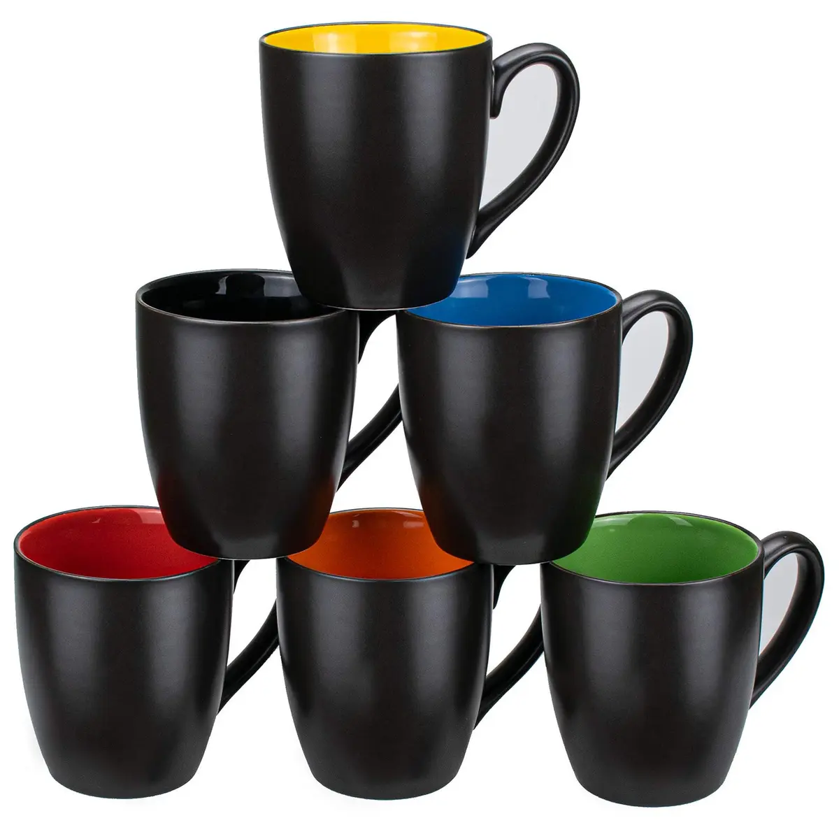 Foraineam Matte Black Porcelain Coffee Mugs 480ml (16 Fl Oz) Set of 6 | Large Ceramic Restaurant Drinking Cups - main product image