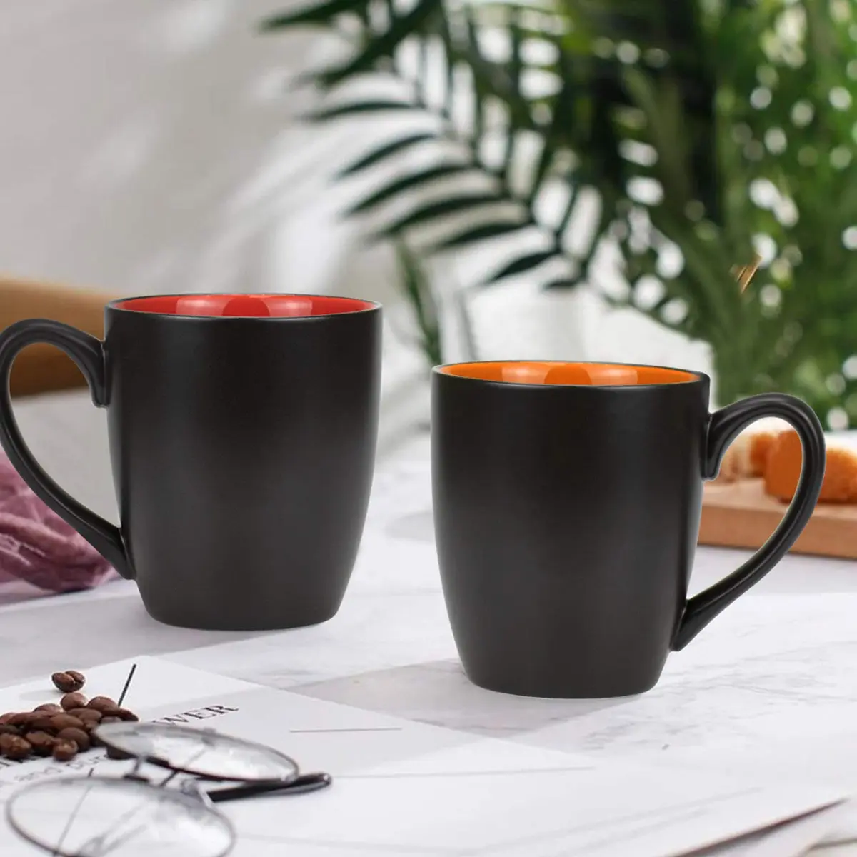 Foraineam Matte Black Porcelain Coffee Mugs 480ml (16 Fl Oz) Set of 6 | Large Ceramic Restaurant Drinking Cups - view 5