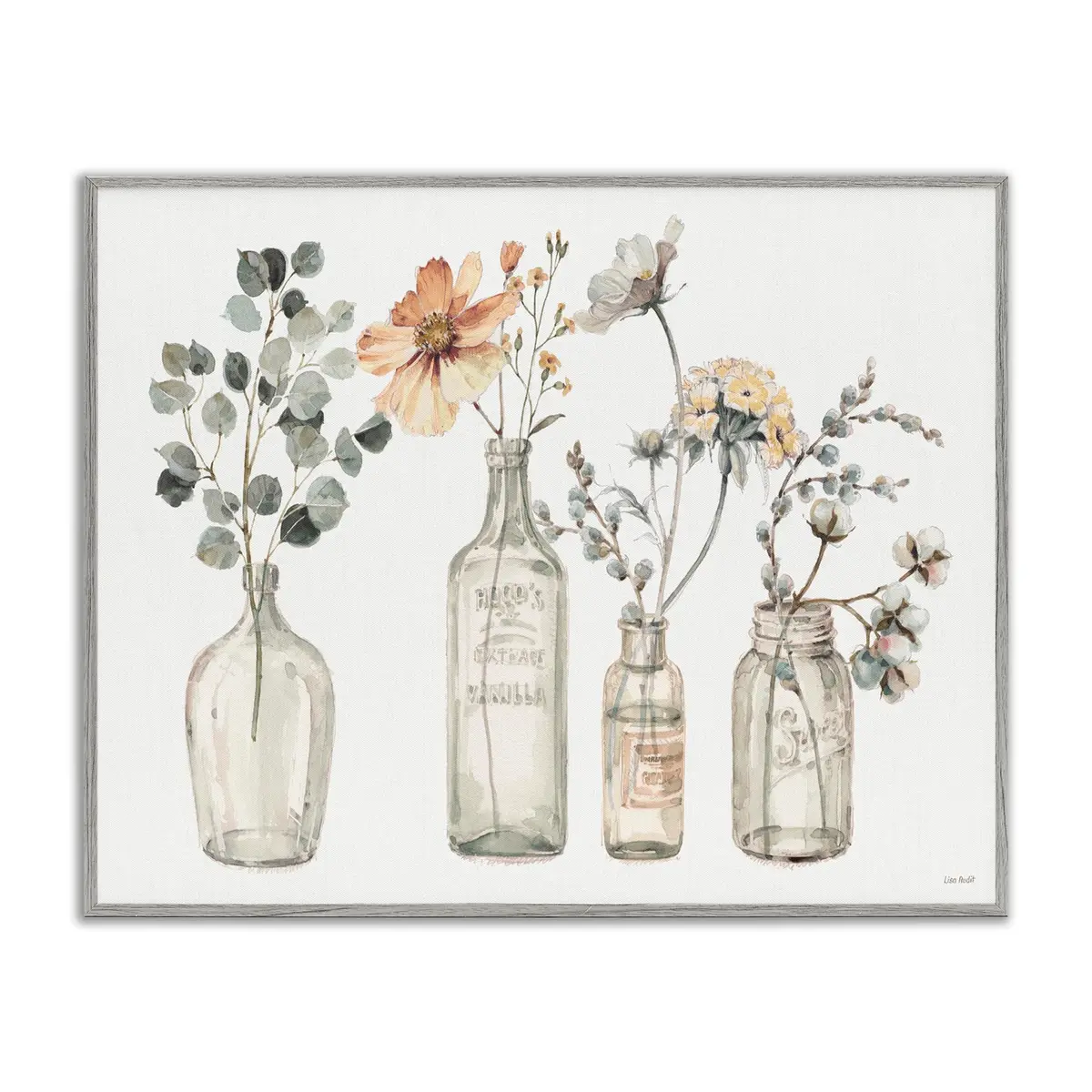 Stupell Industries Antique Floral Bouquets in Jars | 16 x 20 Inch Framed Giclée Print, Watercolor, Shabby Chic - main product image