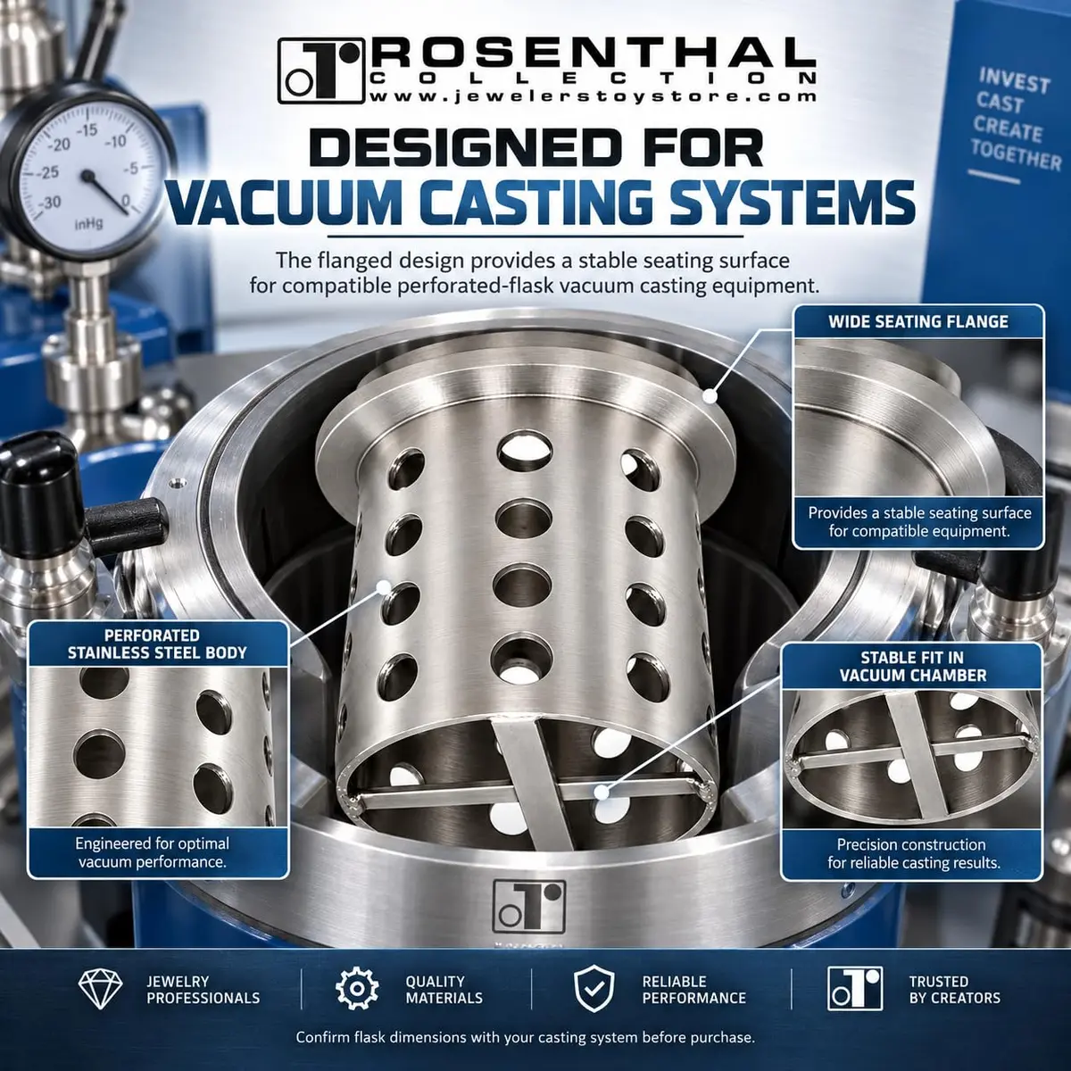 Rosenthal Collection Perforated Stainless Steel Casting Flask 7.6cm x 10.2cm | Precision Vacuum Jewelry Casting Tool - view 6