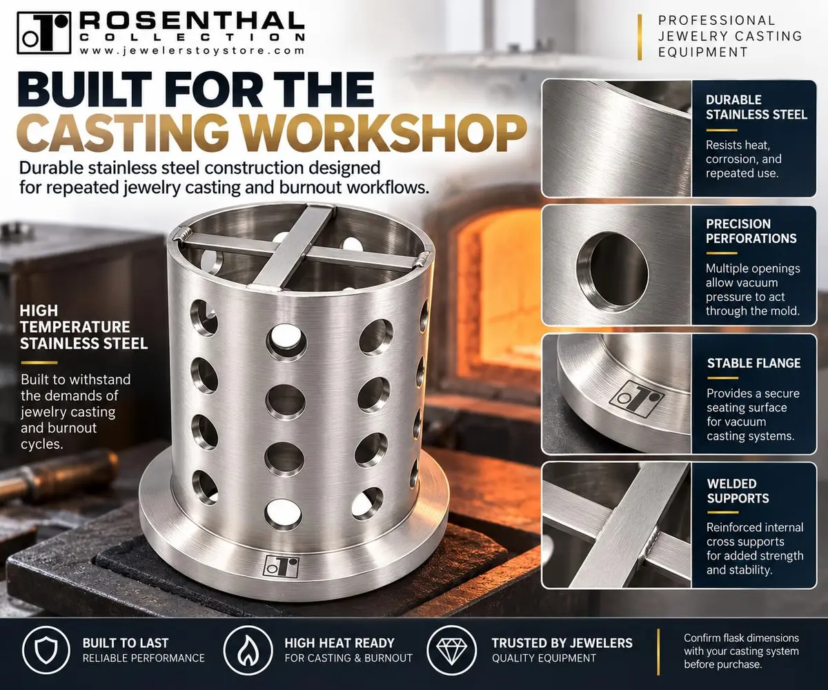 Rosenthal Collection Perforated Stainless Steel Casting Flask 7.6cm x 10.2cm | Precision Vacuum Jewelry Casting Tool - view 7