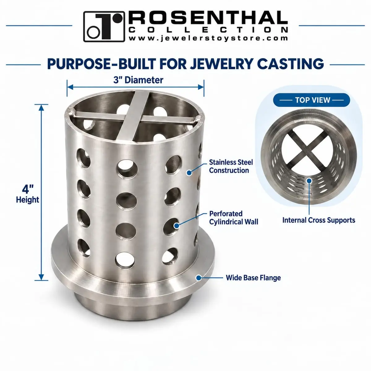 Rosenthal Collection Perforated Stainless Steel Casting Flask 7.6cm x 10.2cm | Precision Vacuum Jewelry Casting Tool - view 2