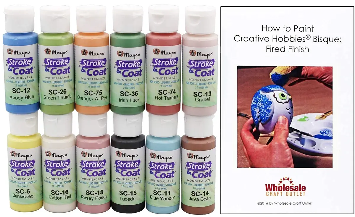 Creative Hobbies Ceramic Glaze Kit 1 Featuring Mayco Stroke & Coat 2oz Bottles | Includes How to Paint Pottery Booklet - view 2