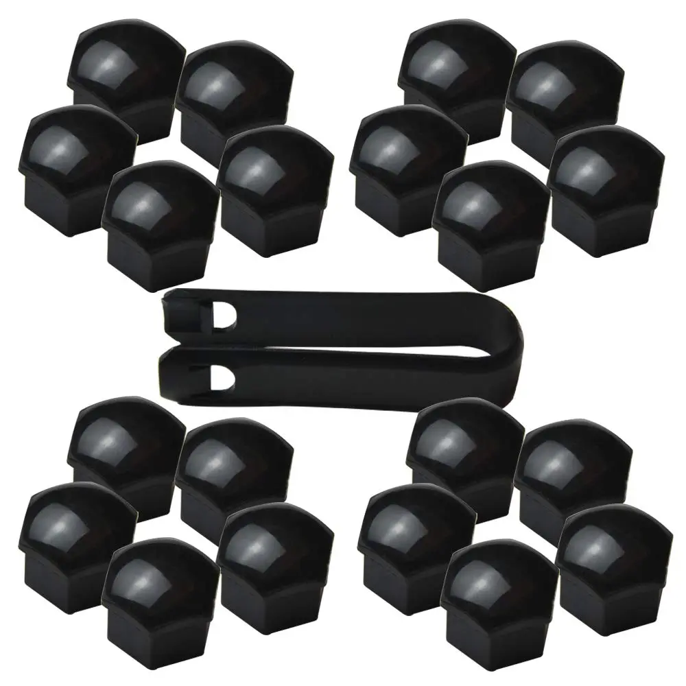 FiveEyes Black 17mm Wheel Lug Nut Covers Set with Removal Tool | 20pcs Bolt Caps for Audi BMW Mercedes - main product image