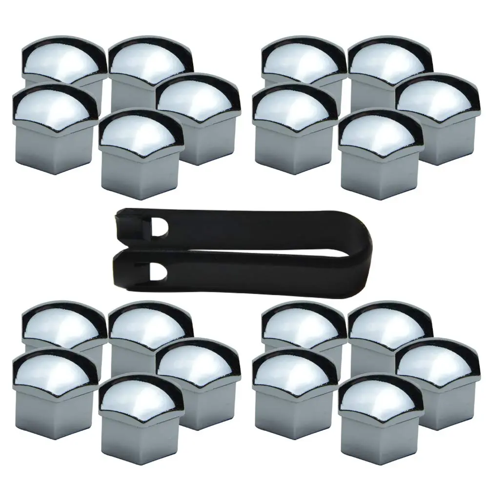 FiveEyes Silver 17mm Wheel Lug Nut Covers Bolt Caps with Removal Tool (20PCS) - main product image