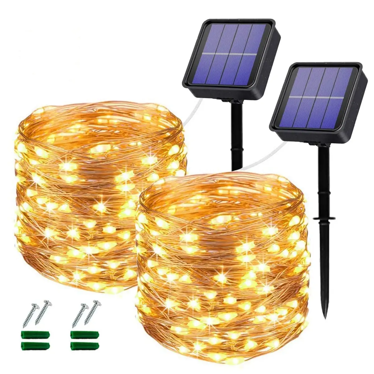 Lezonic Solar Fairy Lights 2 Pack 240 LED Warm White | Waterproof Outdoor Copper Wire String Lights - main product image