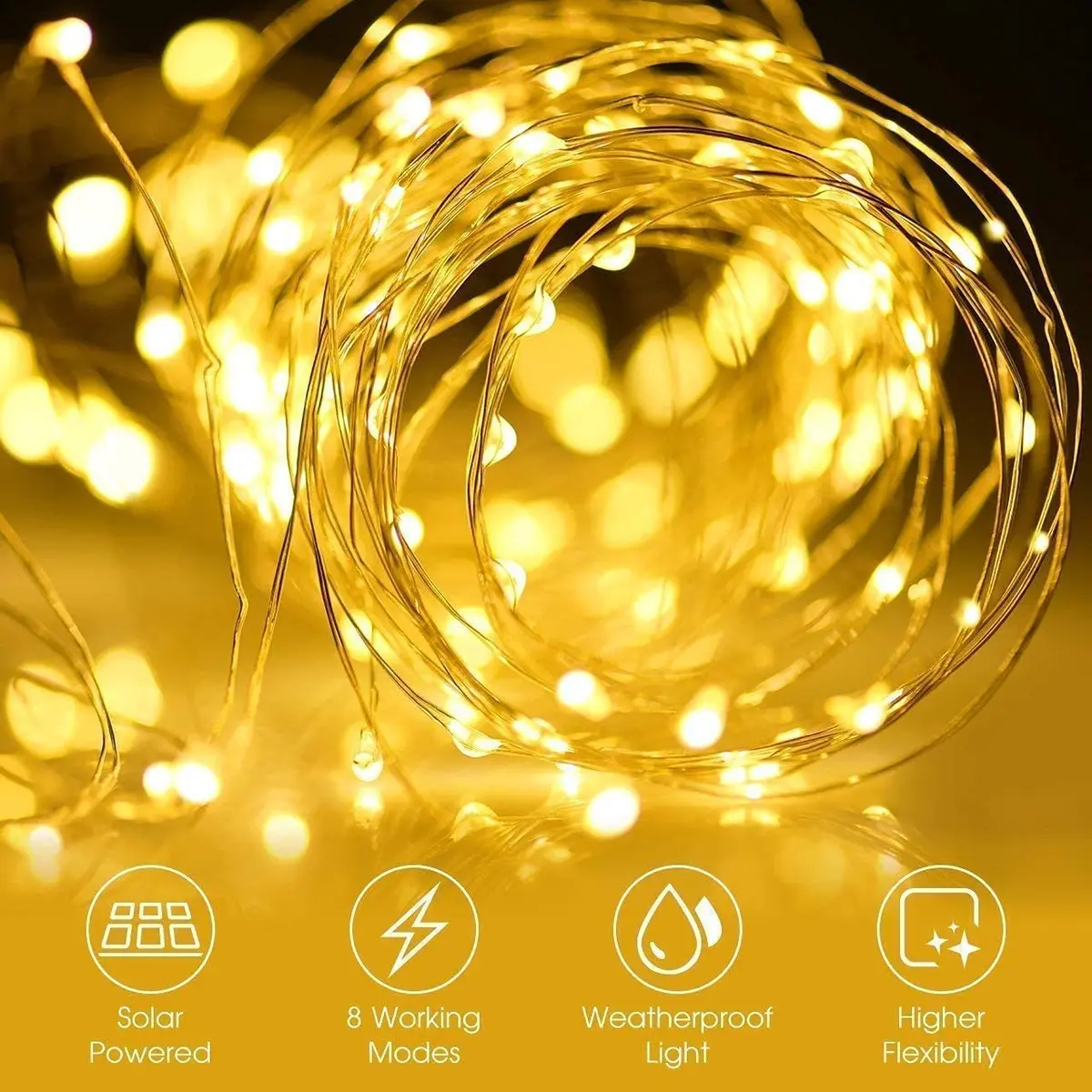 Lezonic Solar Fairy Lights 2 Pack 240 LED Warm White | Waterproof Outdoor Copper Wire String Lights - view 2