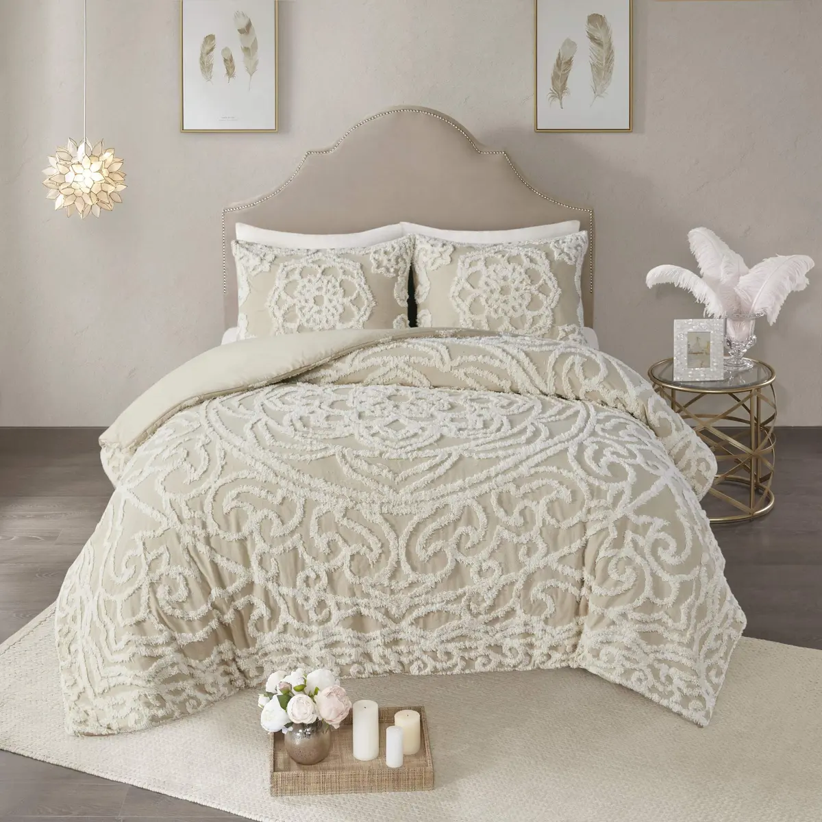 Madison Park Cotton Chenille Tufted Taupe King Duvet Cover Set | All Season, OEKO-TEX Certified, 100% Cotton (104"x92") - main product image