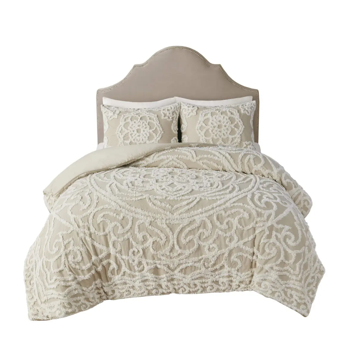 Madison Park Cotton Chenille Tufted Taupe King Duvet Cover Set | All Season, OEKO-TEX Certified, 100% Cotton (104"x92") - view 8