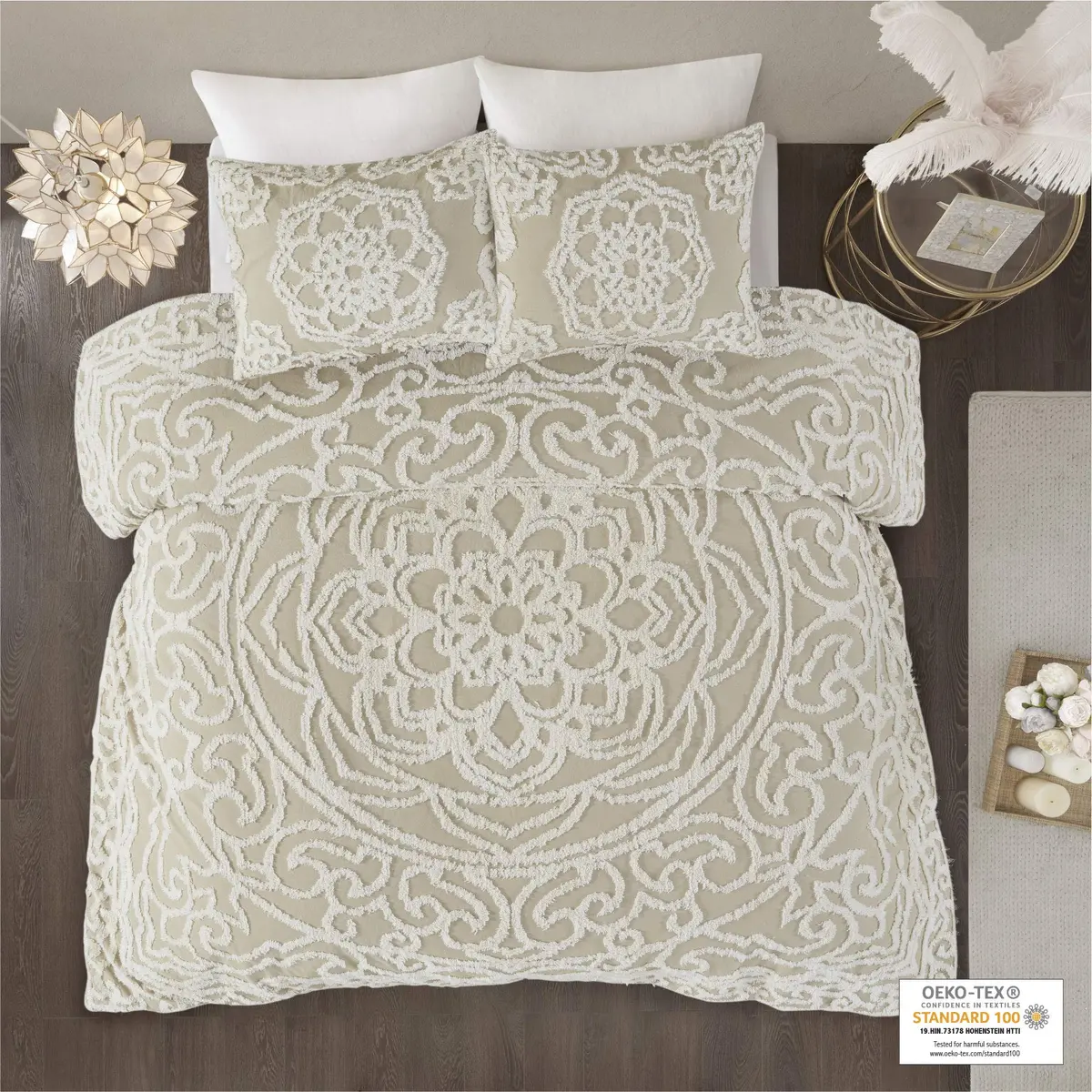 Madison Park Cotton Chenille Tufted Taupe King Duvet Cover Set | All Season, OEKO-TEX Certified, 100% Cotton (104"x92") - view 3
