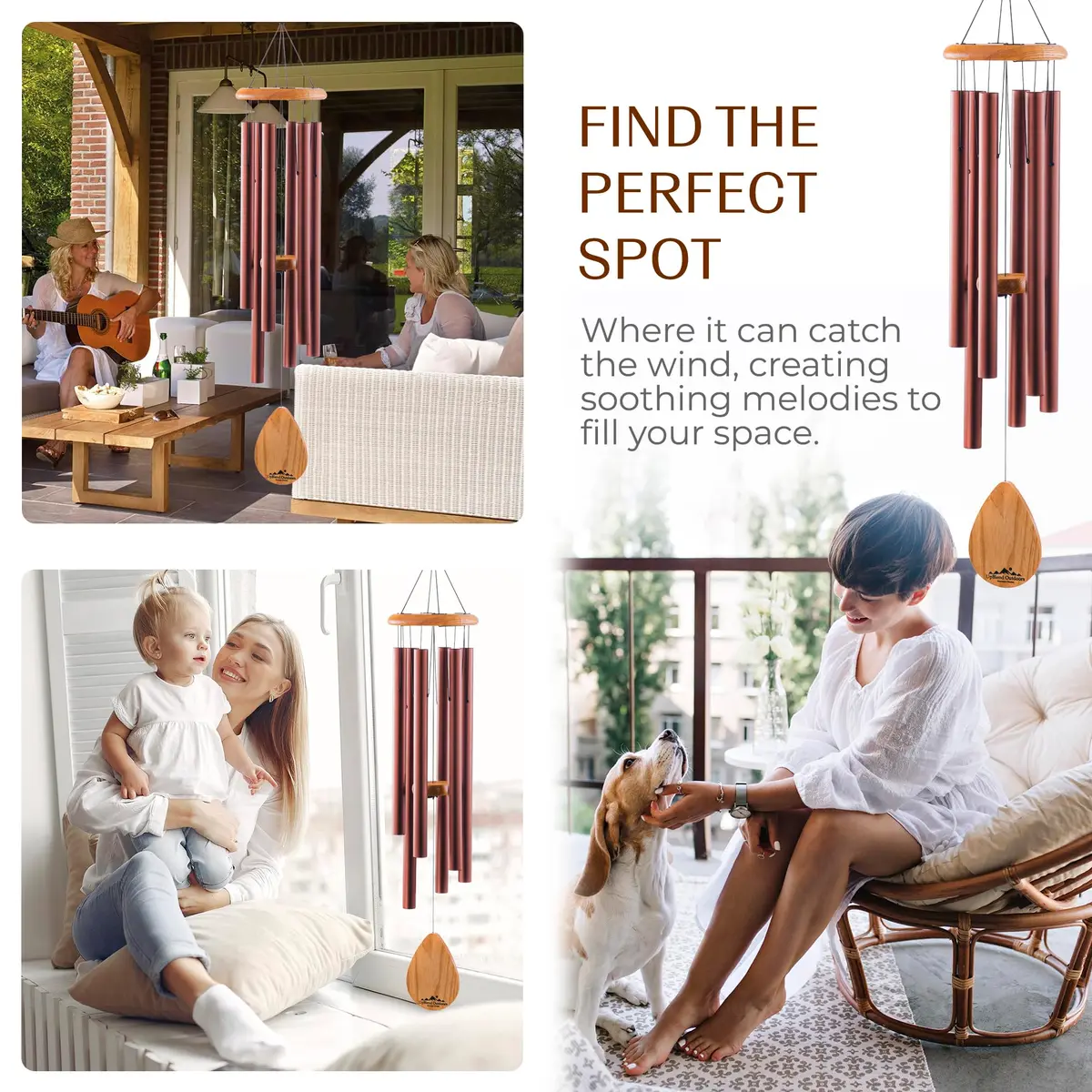 UpBlend Outdoors Havasu 38" Copper Aluminum Wind Chime | E Major Pentatonic Deep Tone - view 6
