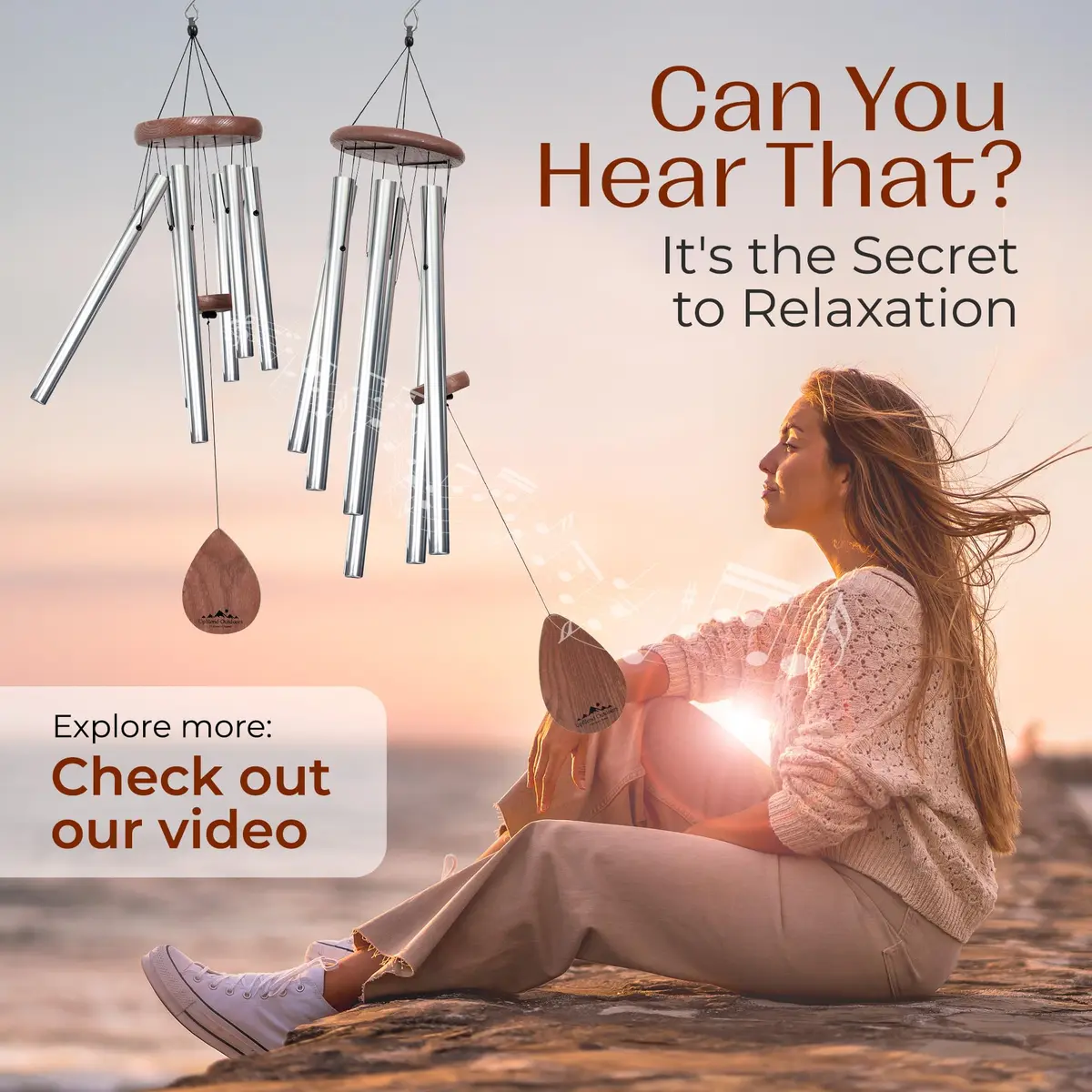 UpBlend Outdoors Havasu 28" Silver Aluminum Wind Chime | Hand-Tuned E Major Pentatonic Scale - view 4