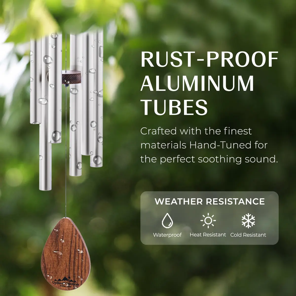 UpBlend Outdoors Havasu 28" Silver Aluminum Wind Chime | Hand-Tuned E Major Pentatonic Scale - view 5