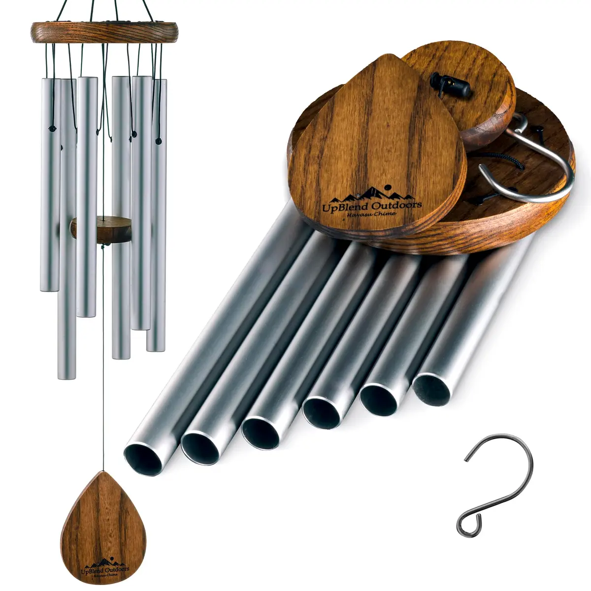 UpBlend Outdoors Havasu 28" Silver Aluminum Wind Chime | Hand-Tuned E Major Pentatonic Scale - main product image