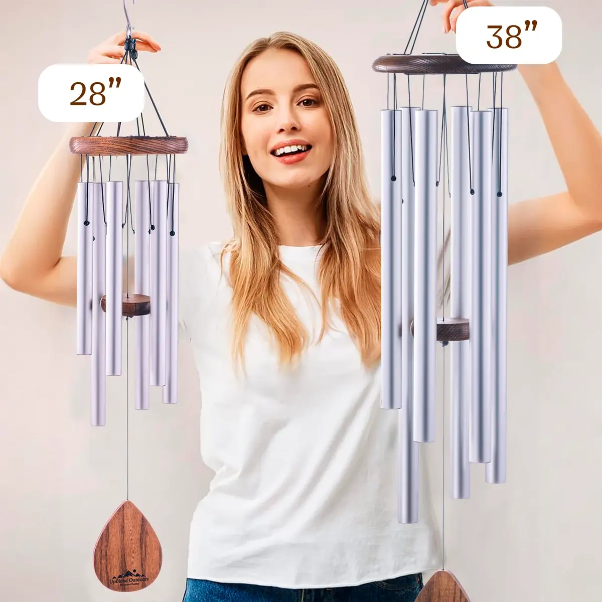UpBlend Outdoors Havasu 28" Silver Aluminum Wind Chime | Hand-Tuned E Major Pentatonic Scale - view 7