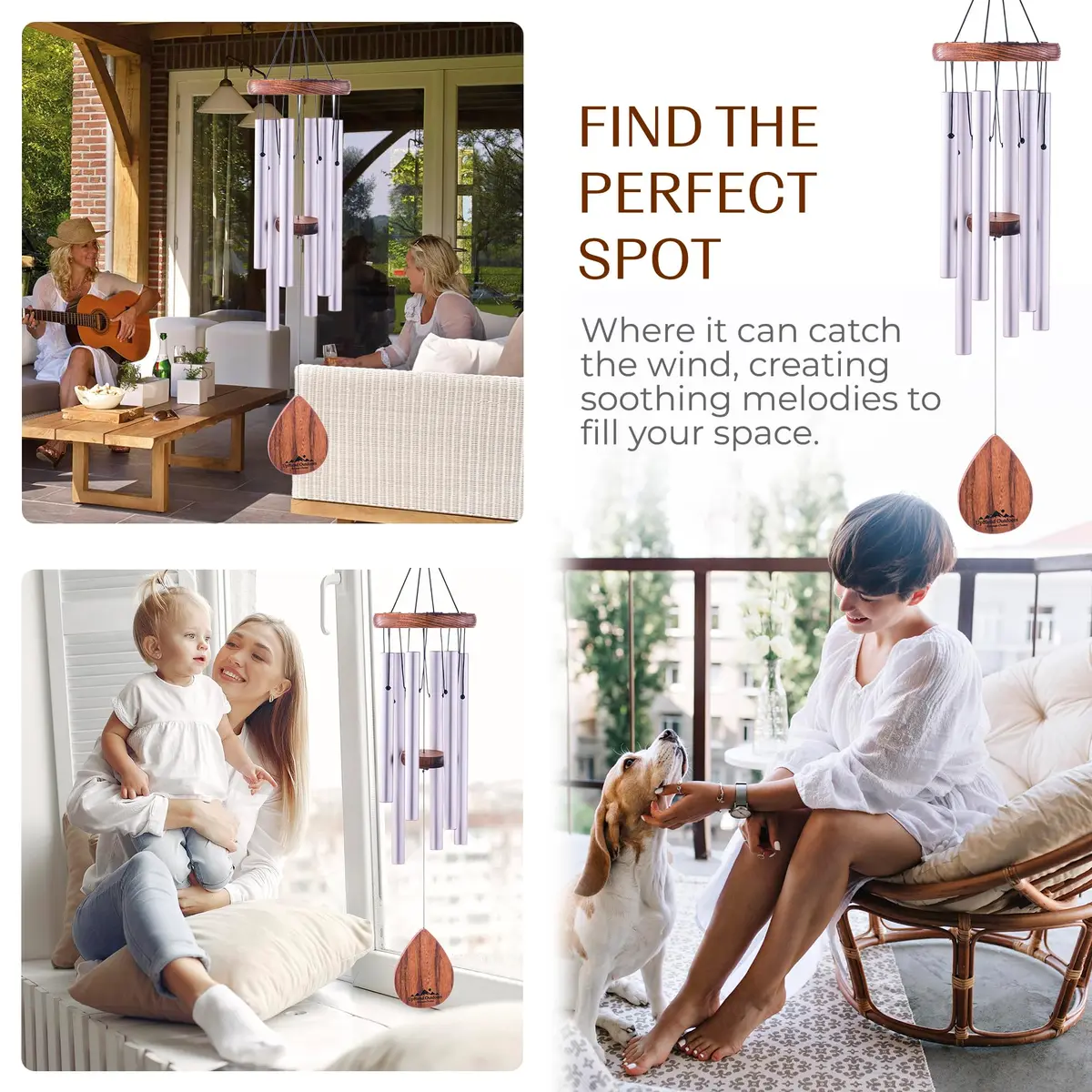 UpBlend Outdoors Havasu 28" Silver Aluminum Wind Chime | Hand-Tuned E Major Pentatonic Scale - view 8