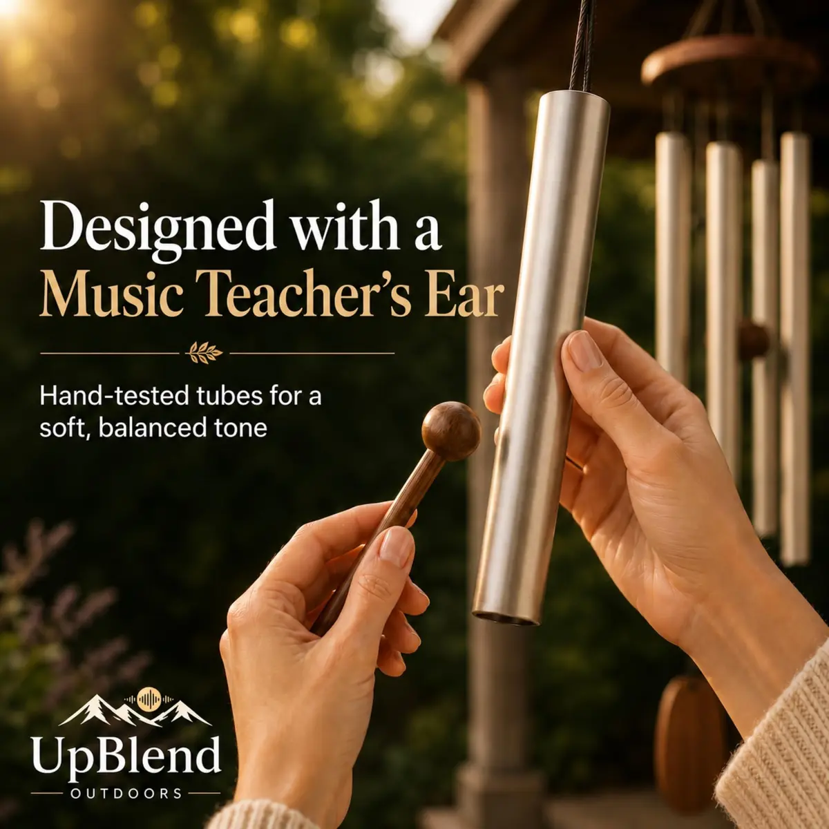 UpBlend Outdoors Havasu 28" Silver Aluminum Wind Chime | Hand-Tuned E Major Pentatonic Scale - view 2