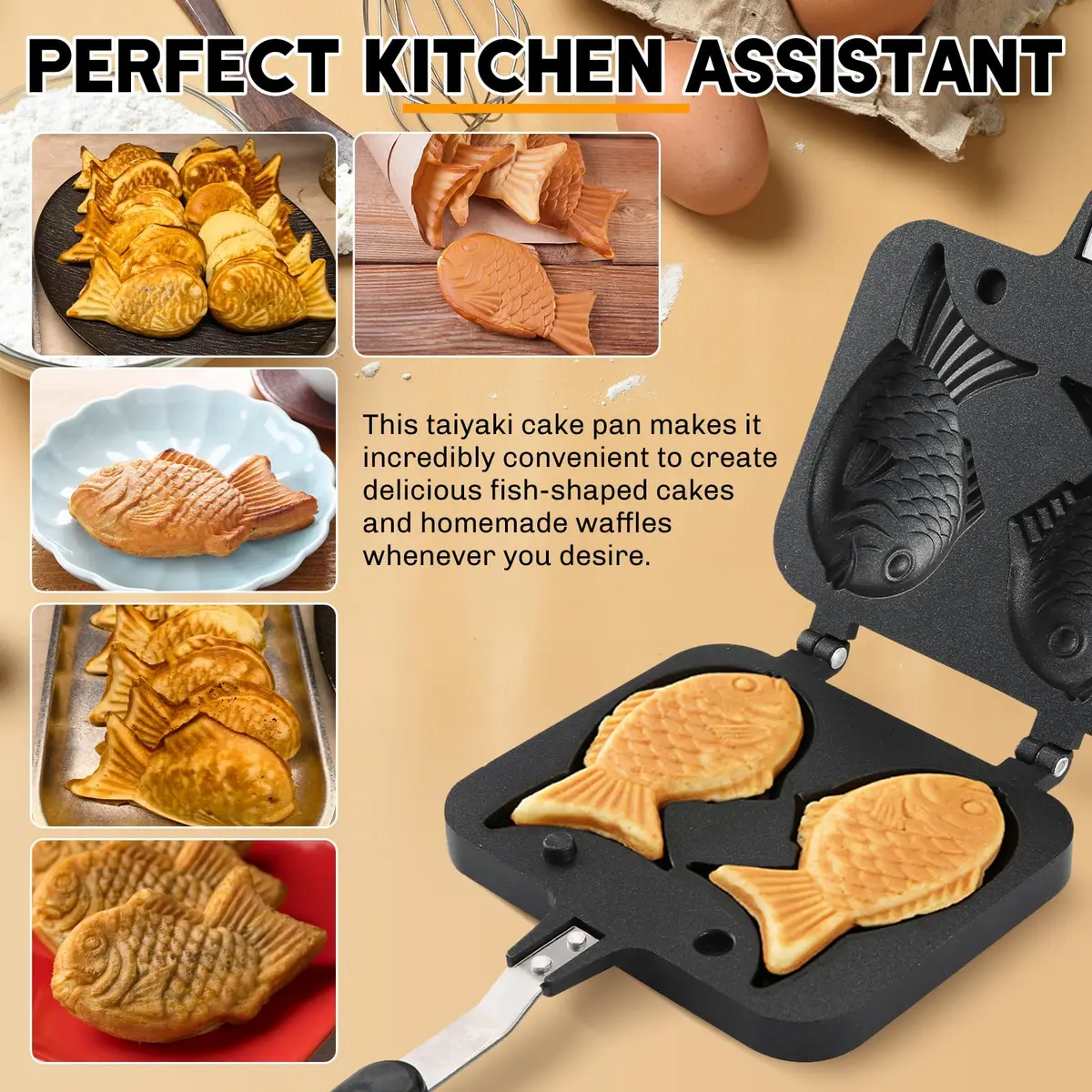 NATGAI Taiyaki Fish Shape Cake Pan with Non-Stick Coating, 18cm (7.08") | Gas Stovetop Compatible - view 5