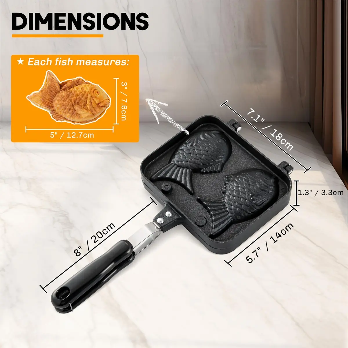 NATGAI Taiyaki Fish Shape Cake Pan with Non-Stick Coating, 18cm (7.08") | Gas Stovetop Compatible - view 2