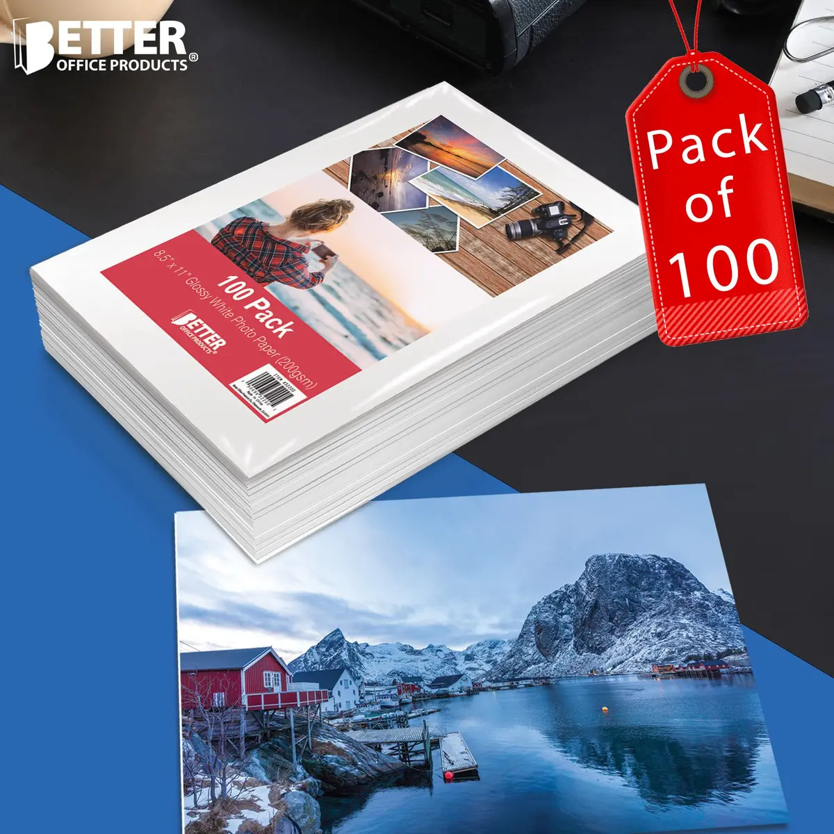 Better Office Products Glossy Photo Paper 8.5 x 11 Inch | 200 gsm, 100 Sheets, Photo Print Quality - view 6