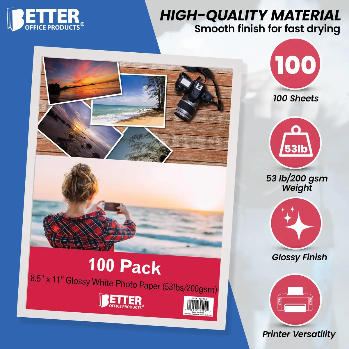 Better Office Products Glossy Photo Paper 8.5 x 11 Inch | 200 gsm, 100 Sheets, Photo Print Quality - view 3