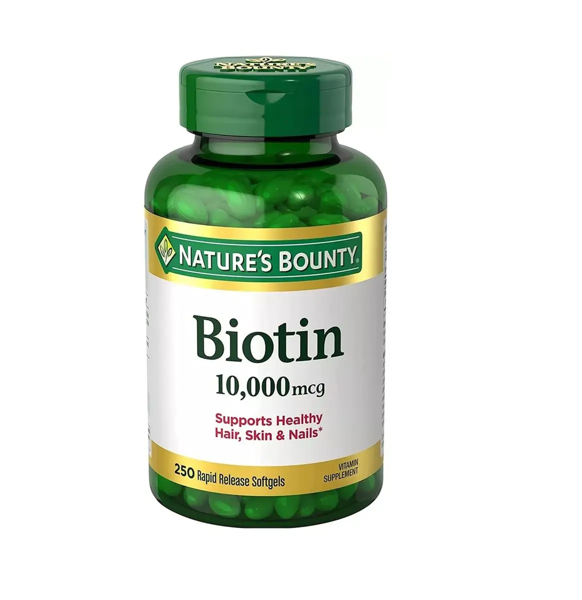 Nature's Bounty Biotin 10,000 mcg Rapid Release Softgels 250 Count | Supports Hair, Skin & Nails Health - main product image