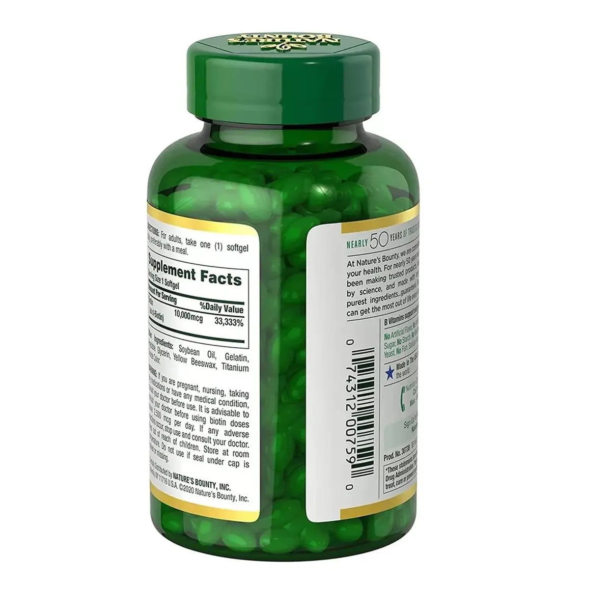 Nature's Bounty Biotin 10,000 mcg Rapid Release Softgels 250 Count | Supports Hair, Skin & Nails Health - view 3