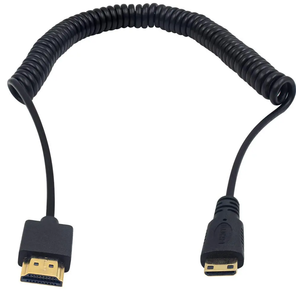 Duttek Ultra-Thin Mini HDMI to HDMI Coiled Cable 2.5M (8FT) | Supports 4K@60Hz, 1080p, 3D - main product image