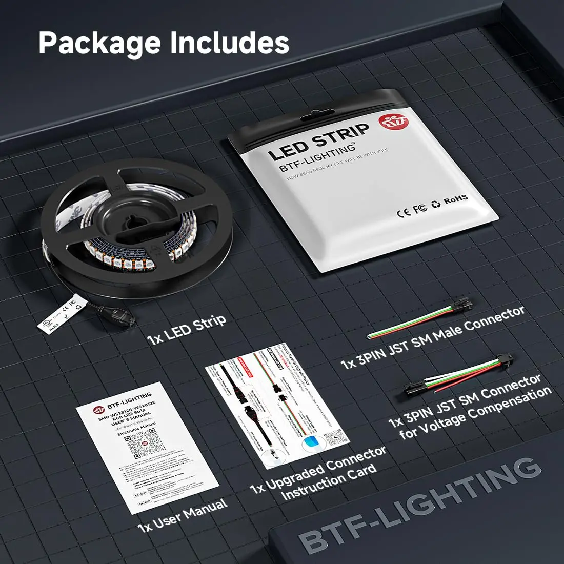 BTF-LIGHTING WS2812B IC RGB LED Strip 3.2FT 144LED IP30 | Individually Addressable & UL Listed - view 9