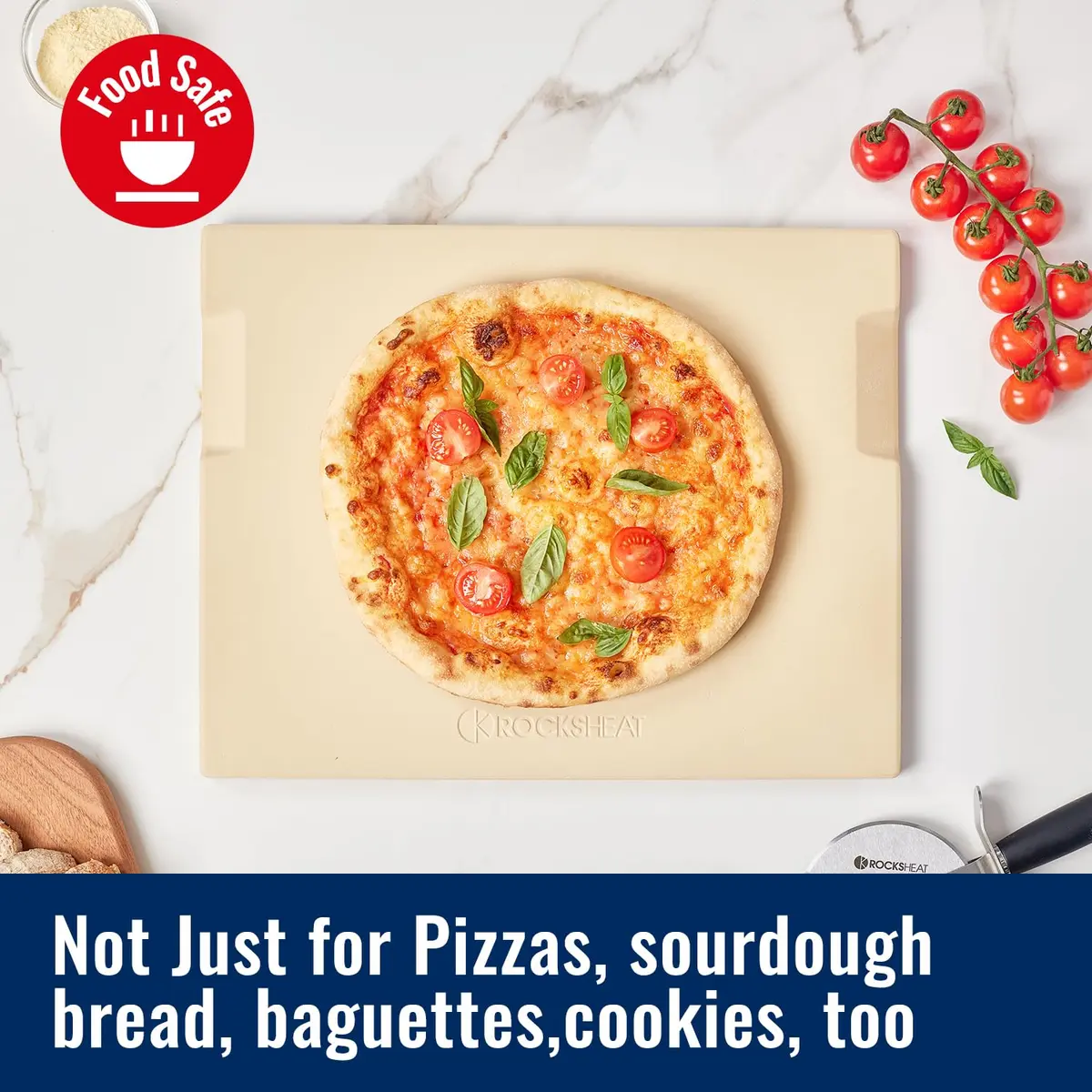 ROCKSHEAT Pizza Stone 12" x 12" Square | 1400℉ Resistance, Double Handles, Cordierite Baking Stone - view 5