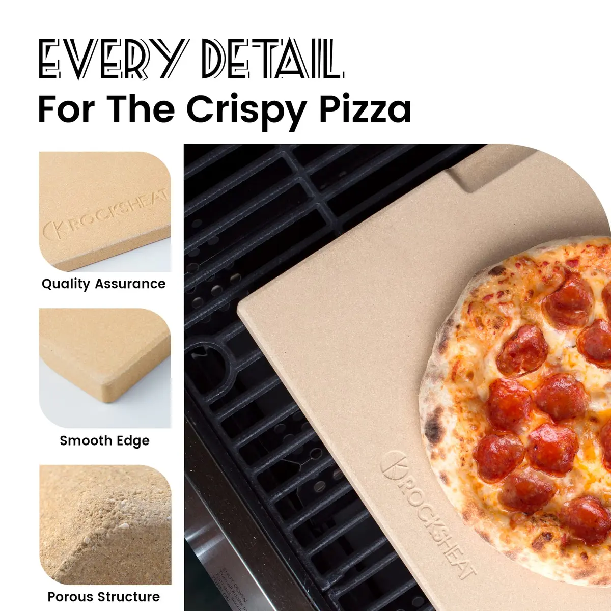 ROCKSHEAT Pizza Stone 12" x 12" Square | 1400℉ Resistance, Double Handles, Cordierite Baking Stone - view 9