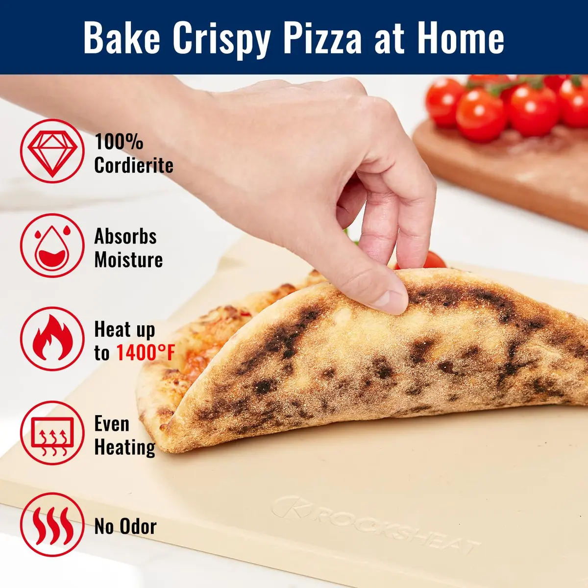 ROCKSHEAT Pizza Stone 12" x 12" Square | 1400℉ Resistance, Double Handles, Cordierite Baking Stone - view 3
