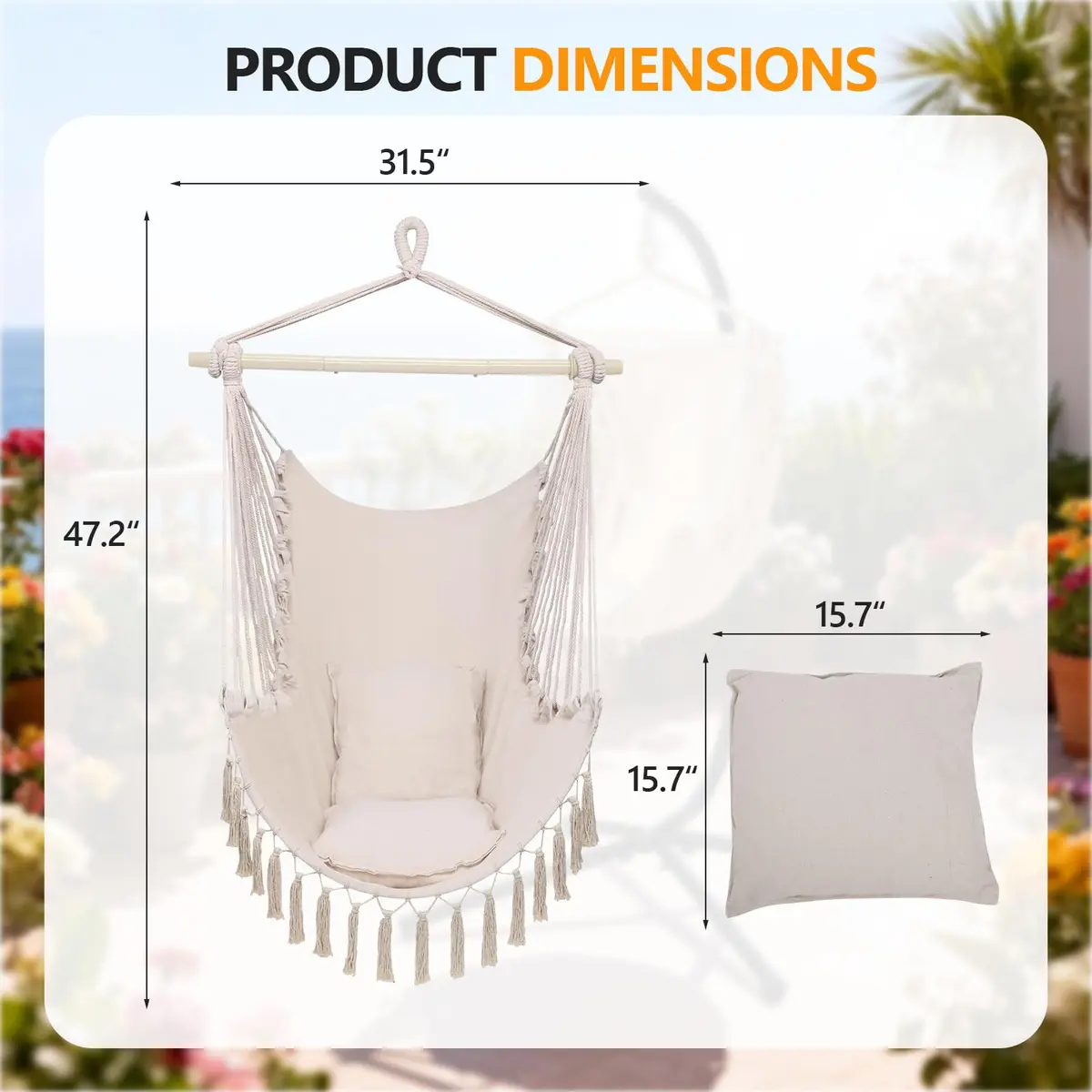 ONCLOUD XXL Hammock Chair Macrame Hanging Rope Swing Seat | 350 lbs Capacity, Beige - view 5