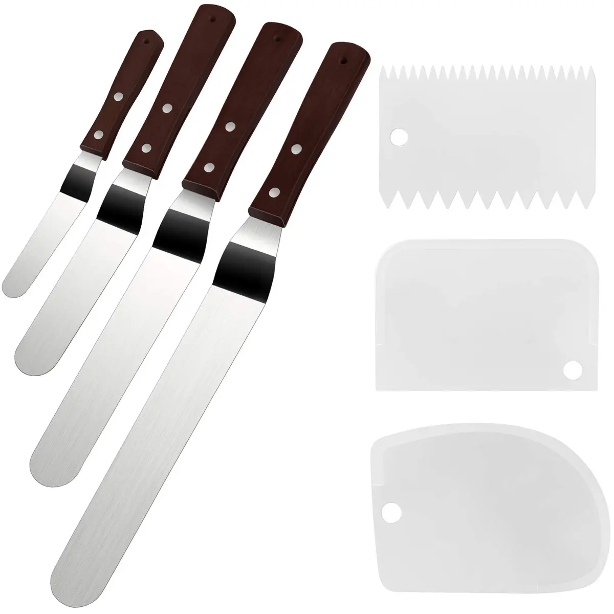 Awpeye Food Spatula Set for Cake Decorating, Icing & Frosting | 4 Sizes, Stainless Steel & Wooden Handles - main product image