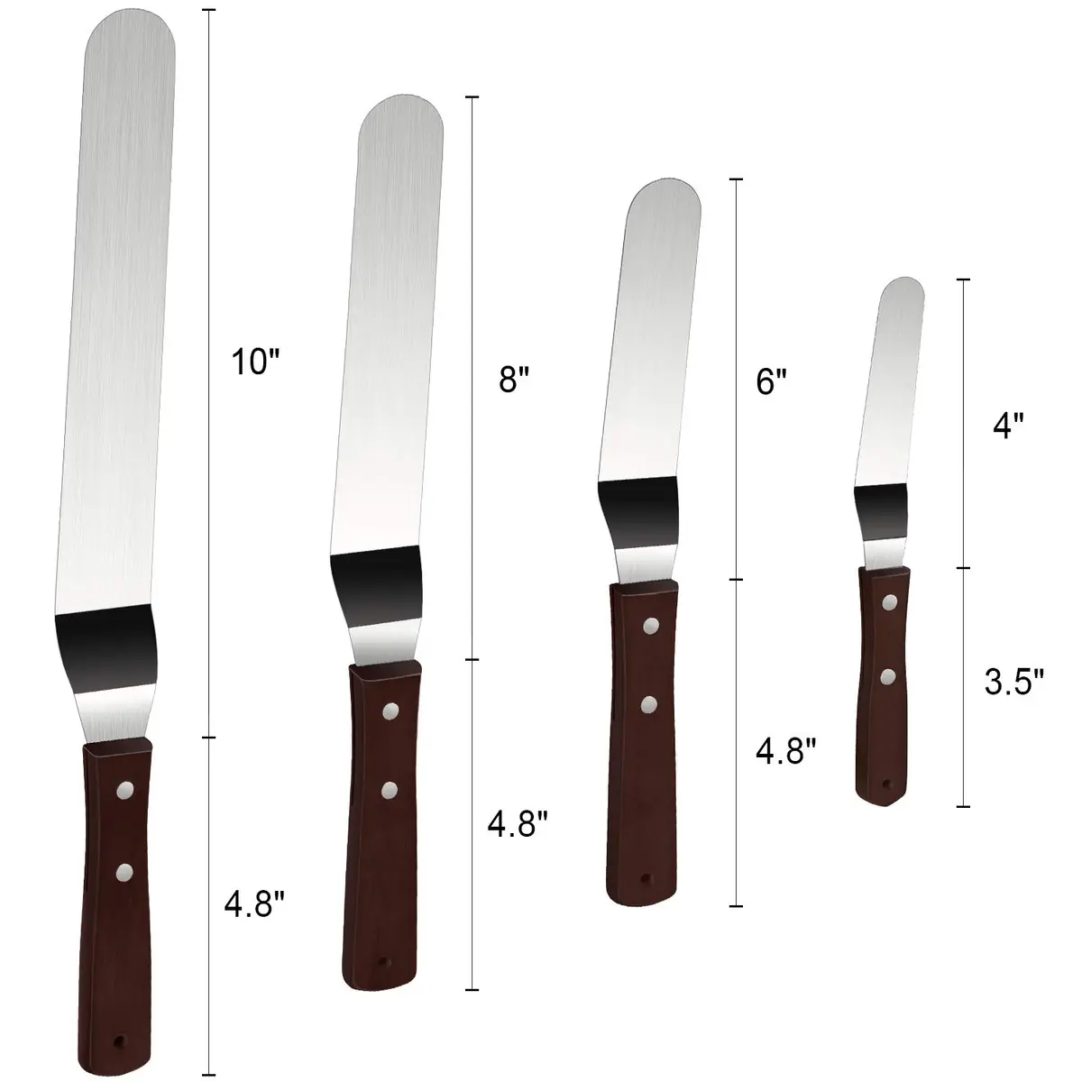 Awpeye Food Spatula Set for Cake Decorating, Icing & Frosting | 4 Sizes, Stainless Steel & Wooden Handles - view 2