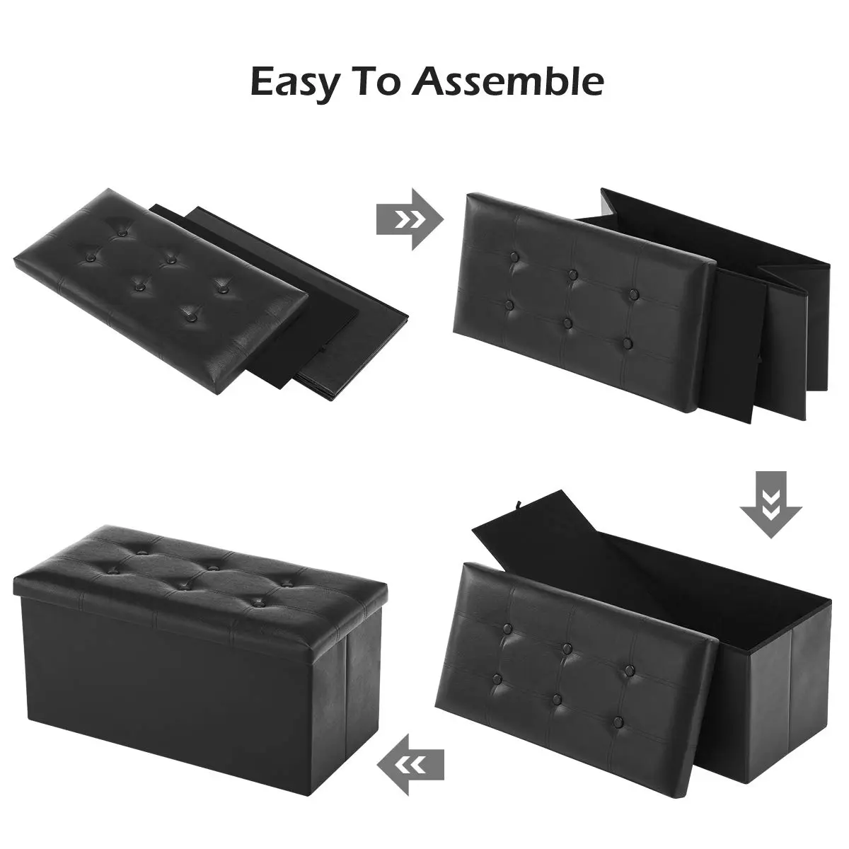 Youdesure Folding Storage Ottoman Bench Black Faux Leather 76cm (30 inch) | Multi-Functional Storage & Seating - view 5